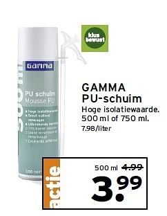 Aanbiedingen Gamma pu-schuim hoge isolatiewaarde - Huismerk - Gamma - Geldig van 29/12/2014 tot 04/01/2015 bij Gamma