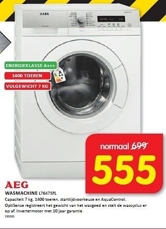 Aanbiedingen Aeg wasmachine capaciteit 7 kg, 1400 toeren - AEG - Geldig van 29/12/2014 tot 04/01/2015 bij It's Electronics