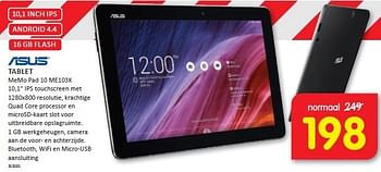 Aanbiedingen Asus tablet memo pad 10,1 ips touchscreen met 1280x800 resolutie - Asus - Geldig van 29/12/2014 tot 04/01/2015 bij It's Electronics