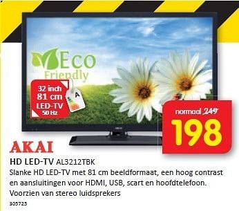 Aanbiedingen Akai hd led-tv slanke hd led-tv met 81 cm beeldformaat - Akai - Geldig van 29/12/2014 tot 04/01/2015 bij It's Electronics
