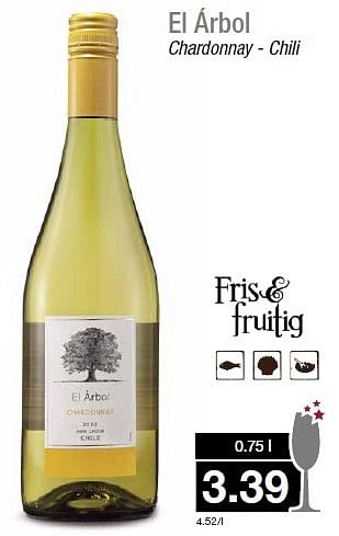 Aanbiedingen El árbol chardonnay - chili - Witte wijnen - Geldig van 31/12/2014 tot 06/01/2015 bij Aldi