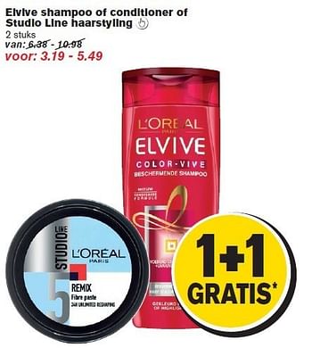 Aanbiedingen Elvive shampoo of conditioner of studio line haarstyling - L'Oreal Paris - Geldig van 02/01/2015 tot 06/01/2015 bij Hoogvliet