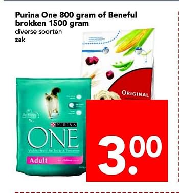 Aanbiedingen Purina one 800 gram of beneful brokken 1500 gram - Purina one - Geldig van 04/01/2015 tot 10/01/2015 bij Deen Supermarkten