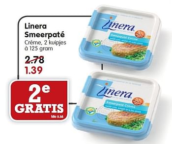 Aanbiedingen Linera smeerpaté crème, 2 kuipjes - Linera - Geldig van 04/01/2015 tot 10/01/2015 bij Em-té