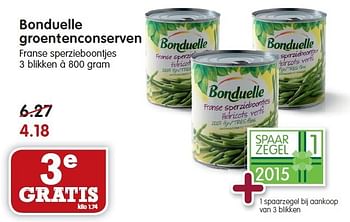 Aanbiedingen Bonduelle groentenconserven franse sperzieboontjes - Bonduelle - Geldig van 04/01/2015 tot 10/01/2015 bij Em-té
