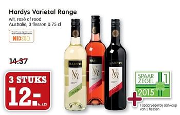 Aanbiedingen Hardys varietal range wit, rosé of rood - Rode wijnen - Geldig van 04/01/2015 tot 10/01/2015 bij Em-té