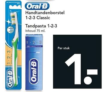 Aanbiedingen Handtandenborstel 1-2-3 classic - Oral-B - Geldig van 05/01/2015 tot 14/01/2015 bij Blokker