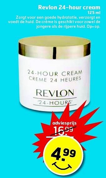 Aanbiedingen Revlon 24-hour cream zorgt voor een goede hydratatie - Revlon - Geldig van 06/01/2015 tot 11/01/2015 bij Trekpleister