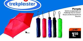 Aanbiedingen Paraplu ideale vouwparaplu om makkelijk mee te nemen - Huismerk - Trekpleister - Geldig van 06/01/2015 tot 11/01/2015 bij Trekpleister