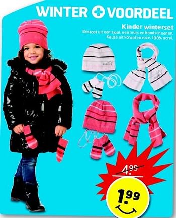 Aanbiedingen Kinder winterset bestaat uit een sjaal, een muts en handschoenen - Huismerk - Trekpleister - Geldig van 06/01/2015 tot 11/01/2015 bij Trekpleister