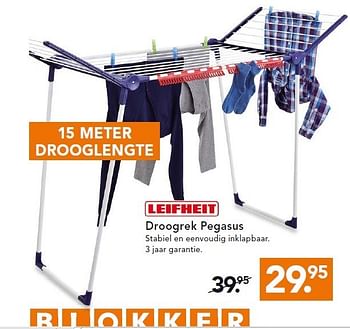 Aanbiedingen Droogrek pegasus stabiel en eenvoudig inklapbaar - Leifheit - Geldig van 05/01/2015 tot 14/01/2015 bij Blokker