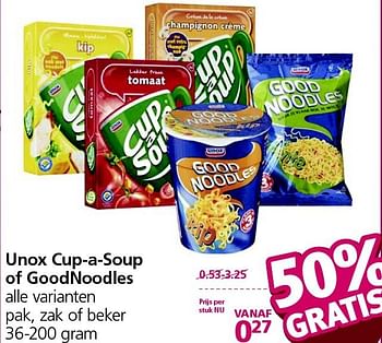 Aanbiedingen Unox cup-a-soup of goodnoodles - Unox - Geldig van 05/01/2015 tot 11/01/2015 bij Jan Linders