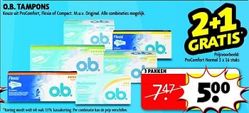 Aanbiedingen O.b. tampons procomfort normal - OB - Geldig van 06/01/2015 tot 11/01/2015 bij Kruidvat
