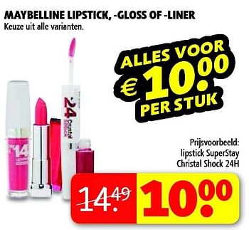 Aanbiedingen Maybelline lipstick, -gloss of -liner - Maybelline - Geldig van 06/01/2015 tot 11/01/2015 bij Kruidvat