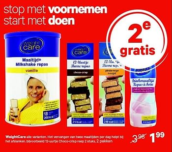 Aanbiedingen Weightcare 12-uurtje choco-crisp reep - Weight Care - Geldig van 05/01/2015 tot 11/01/2015 bij Etos