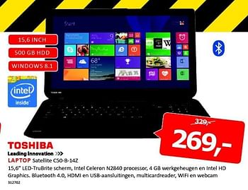 Aanbiedingen Toshiba laptop 15,6 led-trubrite scherm - Toshiba - Geldig van 05/01/2015 tot 11/01/2015 bij De Harense Smid