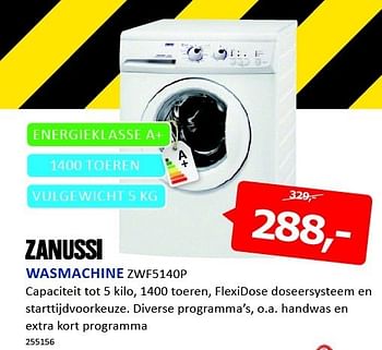 Aanbiedingen Zanussi wasmachine capaciteit tot 5 kilo, 1400 toeren - Zanussi - Geldig van 05/01/2015 tot 11/01/2015 bij De Harense Smid
