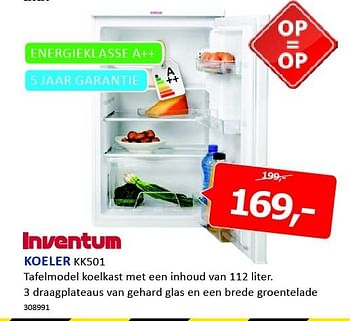 Aanbiedingen Inventum koeler tafelmodel koelkast met een inhoud - Inventum - Geldig van 05/01/2015 tot 11/01/2015 bij De Harense Smid