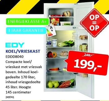 Aanbiedingen Edy koel-vrieskast compacte koel- vrieskast met vriesvak - Edy - Geldig van 05/01/2015 tot 11/01/2015 bij De Harense Smid