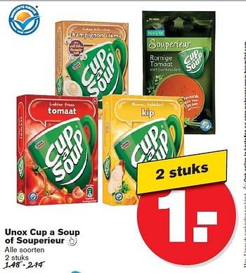 Aanbiedingen Unox cup a soup of souperieur  - Unox - Geldig van 07/01/2015 tot 13/01/2015 bij Hoogvliet