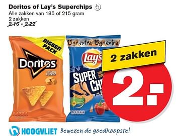 Aanbiedingen Doritos of lay`s superchips - Doritos - Geldig van 07/01/2015 tot 13/01/2015 bij Hoogvliet