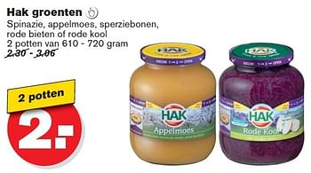 Aanbiedingen Hak groenten  spinazie, appelmoes, sperziebonen, rode bieten of rode kool - Hak - Geldig van 07/01/2015 tot 13/01/2015 bij Hoogvliet