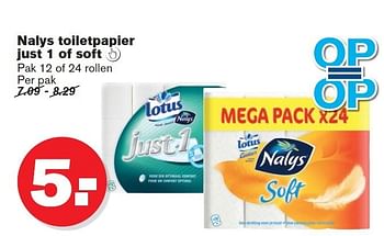 Aanbiedingen Nalys toiletpapier just 1 of soft - Nalys - Geldig van 07/01/2015 tot 13/01/2015 bij Hoogvliet
