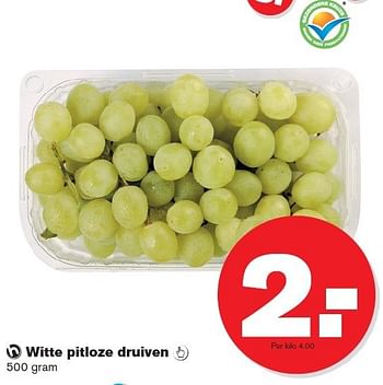 Aanbiedingen Witte pitloze druiven - Huismerk - Hoogvliet - Geldig van 07/01/2015 tot 13/01/2015 bij Hoogvliet