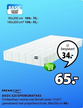 Aanbiedingen Basic s20 springmatras omkeerbaar matras met bonell - DreamZone - Geldig van 05/01/2015 tot 18/01/2015 bij Jysk