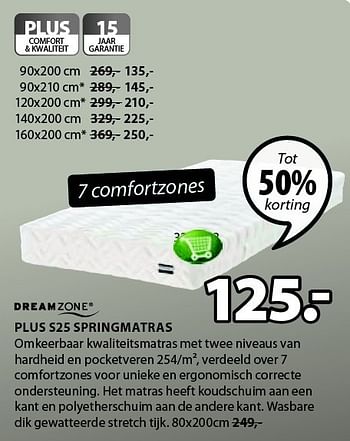 Aanbiedingen Plus s25 springmatras omkeerbaar kwaliteitsmatras - DreamZone - Geldig van 05/01/2015 tot 18/01/2015 bij Jysk