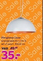 Aanbiedingen Hanglamp lizzy energielabel a++ t-m e, wit of zwart - Huismerk - Leen Bakker - Geldig van 04/01/2015 tot 17/01/2015 bij Leen Bakker