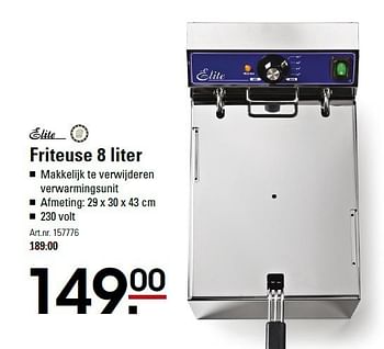 Aanbiedingen Elite friteuse 8 liter makkelijk te verwijderen verwarmingsunit - Elite - Geldig van 05/01/2015 tot 19/01/2015 bij Sligro