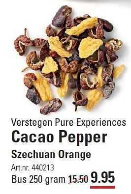 Aanbiedingen Verstegen pure experiences cacao pepper szechuan orange - Verstegen - Geldig van 05/01/2015 tot 19/01/2015 bij Sligro