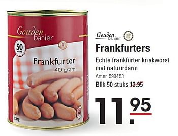 Aanbiedingen Frankfurters echte frankfurter knakworst met natuurdarm - Gouden Banier - Geldig van 05/01/2015 tot 19/01/2015 bij Sligro