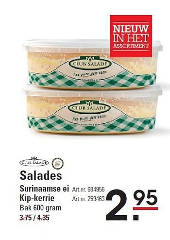 Aanbiedingen Salades surinaamse ei - Club Salade - Geldig van 05/01/2015 tot 19/01/2015 bij Sligro