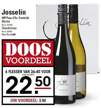 Aanbiedingen Josselin igp pays d`oc, frankrijk merlot - Rode wijnen - Geldig van 05/01/2015 tot 19/01/2015 bij Sligro
