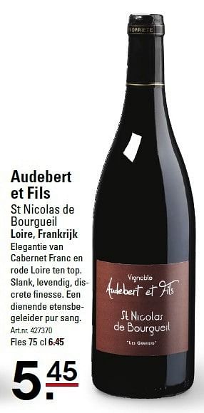 Aanbiedingen Audebert et fils st nicolas de bourgueil loire, frankrijk - Rode wijnen - Geldig van 05/01/2015 tot 19/01/2015 bij Sligro