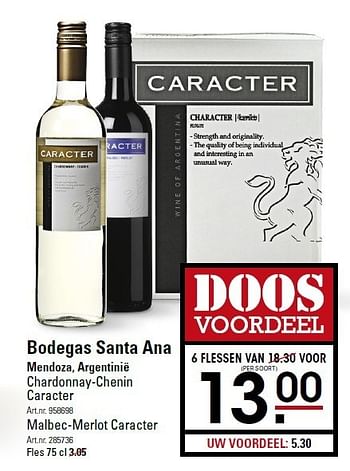 Aanbiedingen Bodegas santa ana mendoza, argentinië chardonnay-chenin caracter - Witte wijnen - Geldig van 05/01/2015 tot 19/01/2015 bij Sligro