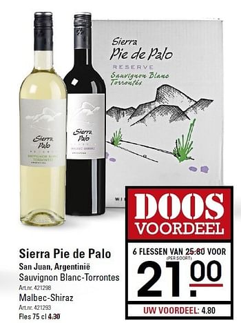 Aanbiedingen Sierra pie de palo san juan, argentinië sauvignon blanc-torrontes - Rode wijnen - Geldig van 05/01/2015 tot 19/01/2015 bij Sligro