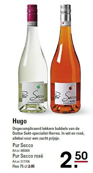 Aanbiedingen Hugo ongecompliceerd lekkere bubbels - Rosé wijnen - Geldig van 05/01/2015 tot 19/01/2015 bij Sligro