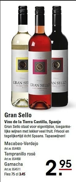 Aanbiedingen Gran sello vino de la tierra castilla, spanje - Rosé wijnen - Geldig van 05/01/2015 tot 19/01/2015 bij Sligro