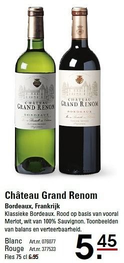 Aanbiedingen Château grand renom bordeaux, frankrijk - Rode wijnen - Geldig van 05/01/2015 tot 19/01/2015 bij Sligro