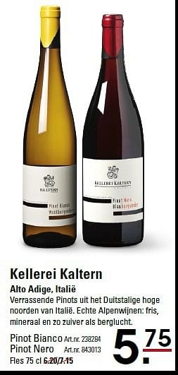 Aanbiedingen Kellerei kaltern alto adige, italië - Witte wijnen - Geldig van 05/01/2015 tot 19/01/2015 bij Sligro