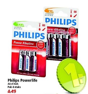 Aanbiedingen Philips powerlife aa of aaa - Philips - Geldig van 11/01/2015 tot 17/01/2015 bij Plus