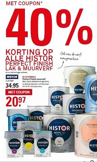 Aanbiedingen Perfect finish muurverf mat. extra dekkend en geurarm - Histor - Geldig van 11/01/2015 tot 17/01/2015 bij Karwei
