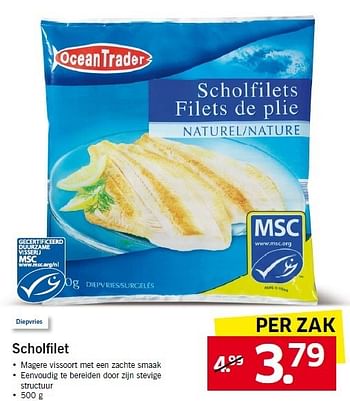 Aanbiedingen Scholfilet magere vissoort met een zachte smaak - Ocean Trader - Geldig van 12/01/2015 tot 17/01/2015 bij Lidl