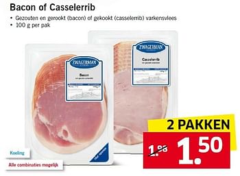 Aanbiedingen Bacon of casselerrib gezouten en gerookt - Zwagerman - Geldig van 12/01/2015 tot 17/01/2015 bij Lidl