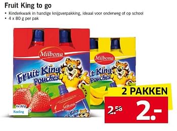 Aanbiedingen Fruit king to go kinderkwark in handige knijpverpakking - Milbona - Geldig van 12/01/2015 tot 17/01/2015 bij Lidl