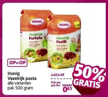 Aanbiedingen Honig vezelrijk pasta - Honig - Geldig van 12/01/2015 tot 18/01/2015 bij Jan Linders