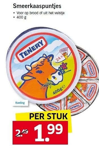 Aanbiedingen Smeerkaaspuntjes voor op brood of uit het vuistje - Tenery - Geldig van 12/01/2015 tot 17/01/2015 bij Lidl
